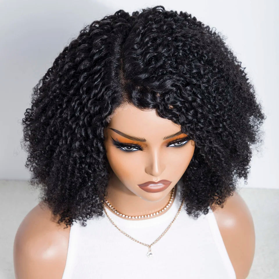 Ombre Brown Kinky Curly Glueless Bob Lace Wig for Women