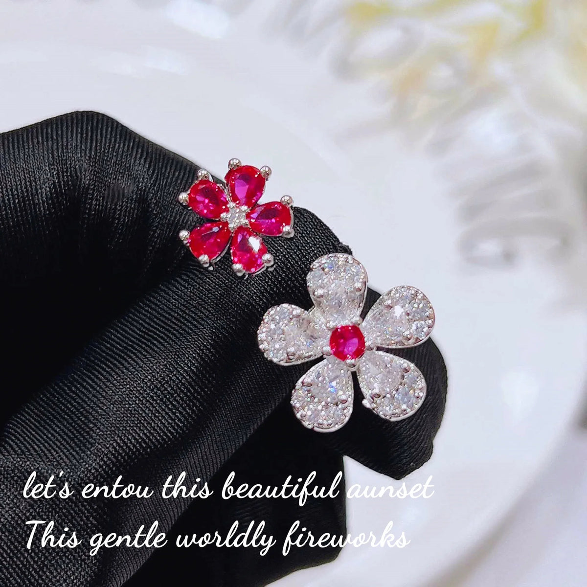 Cherry Blossom Zircon Necklace, Earring, and Ring Set for Women