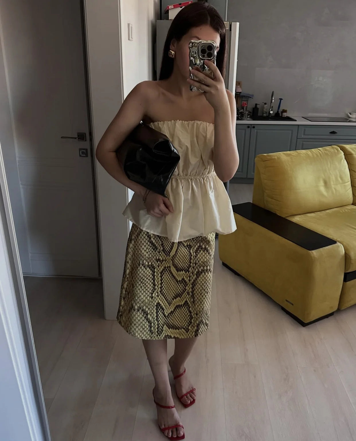 Snakeskin Patchwork High Waist Skirt