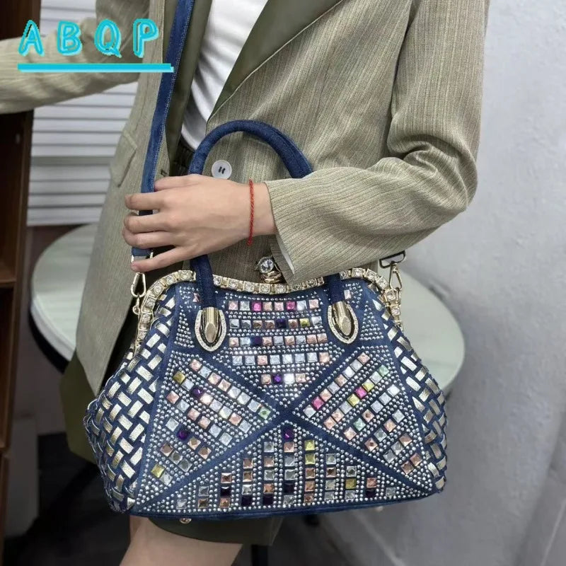 New Women's Diamond Handbag Luxury Brand Diamond Sparkling Dinner Party Women's Handbag Diamond Retro Shoulder Crossbody Bag