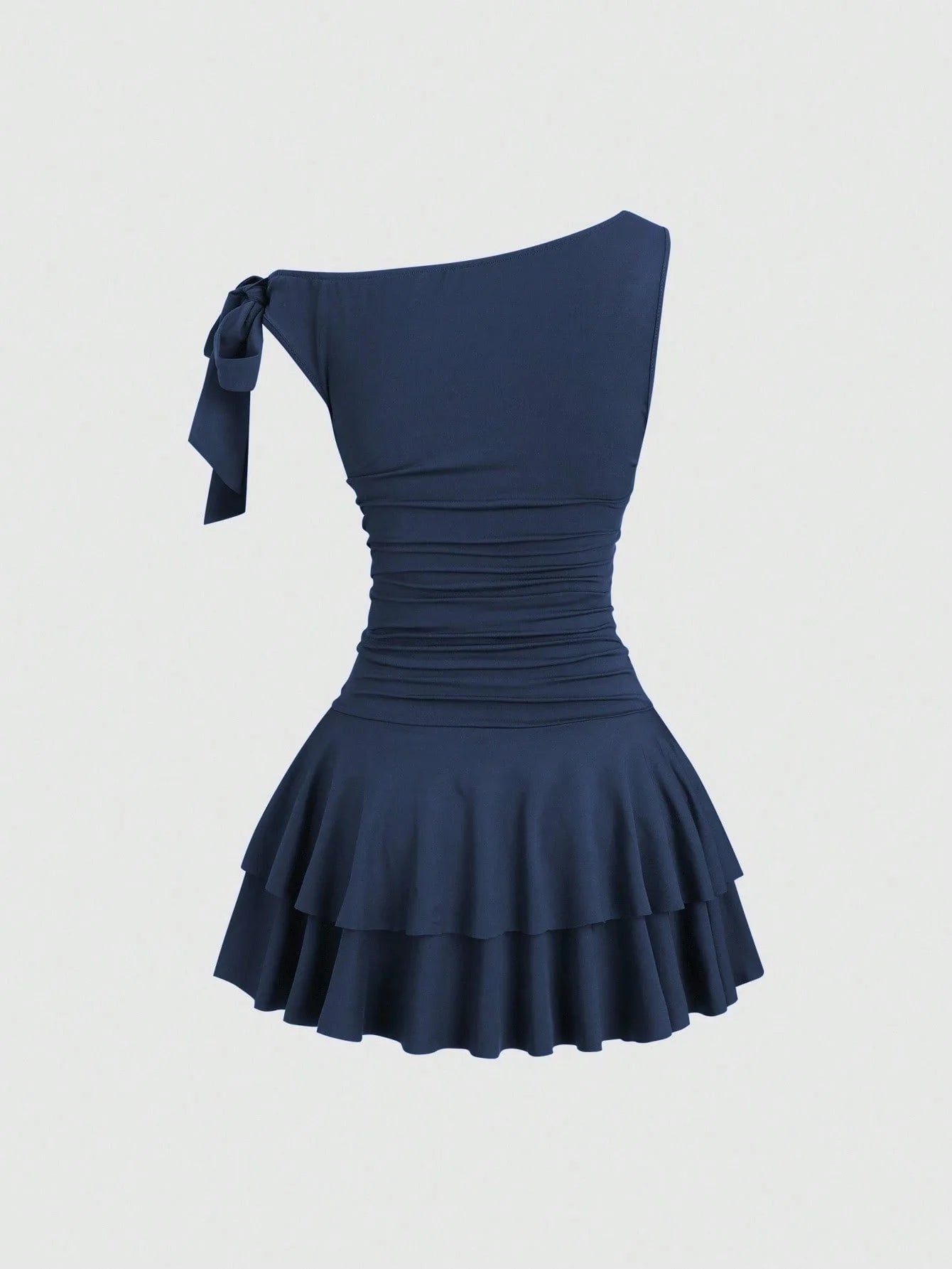 One Shoulder Layered Ruched Floral Mini Dress for Women