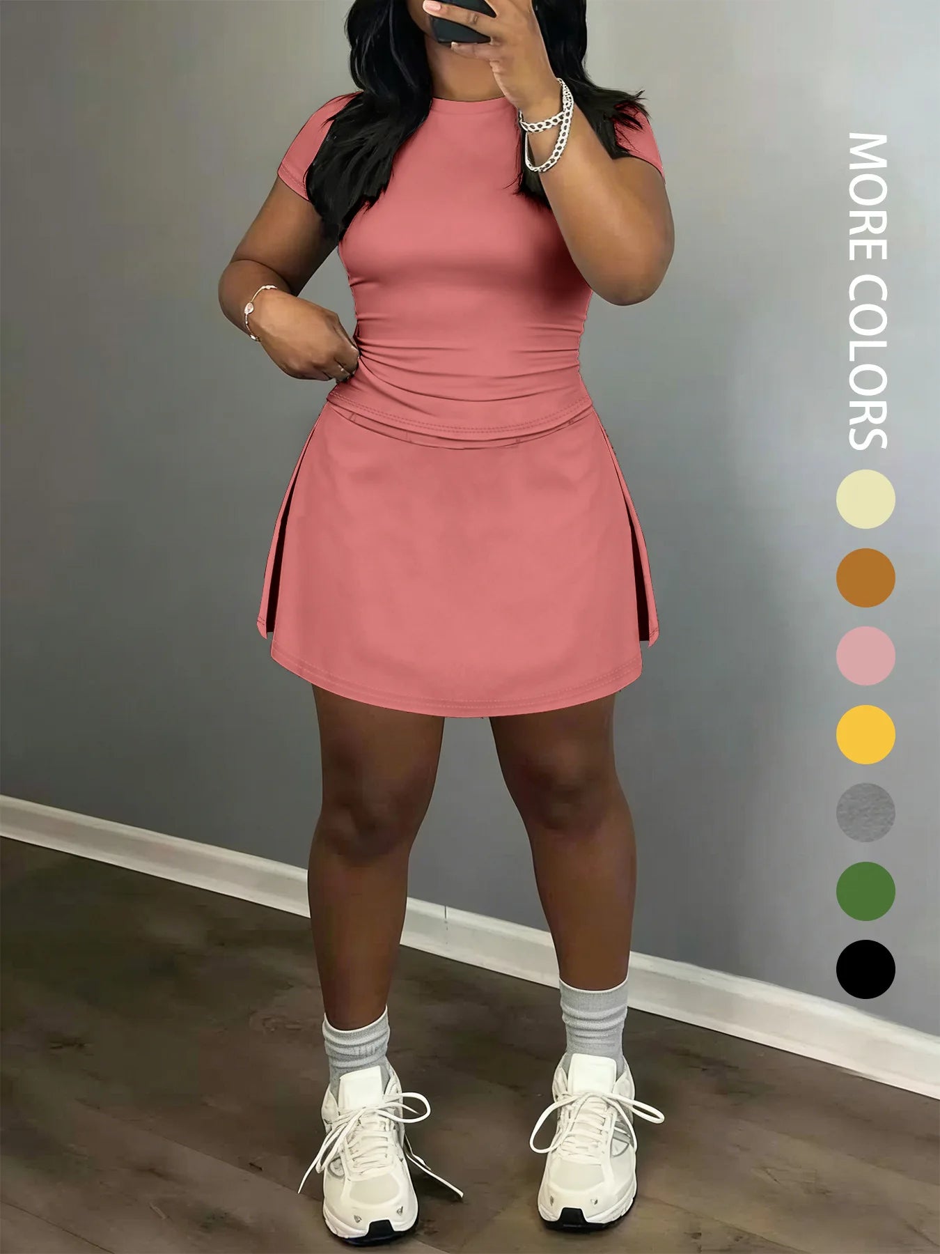 Sporty Short-Sleeve Tee and Culottes Two-Piece Set for Women