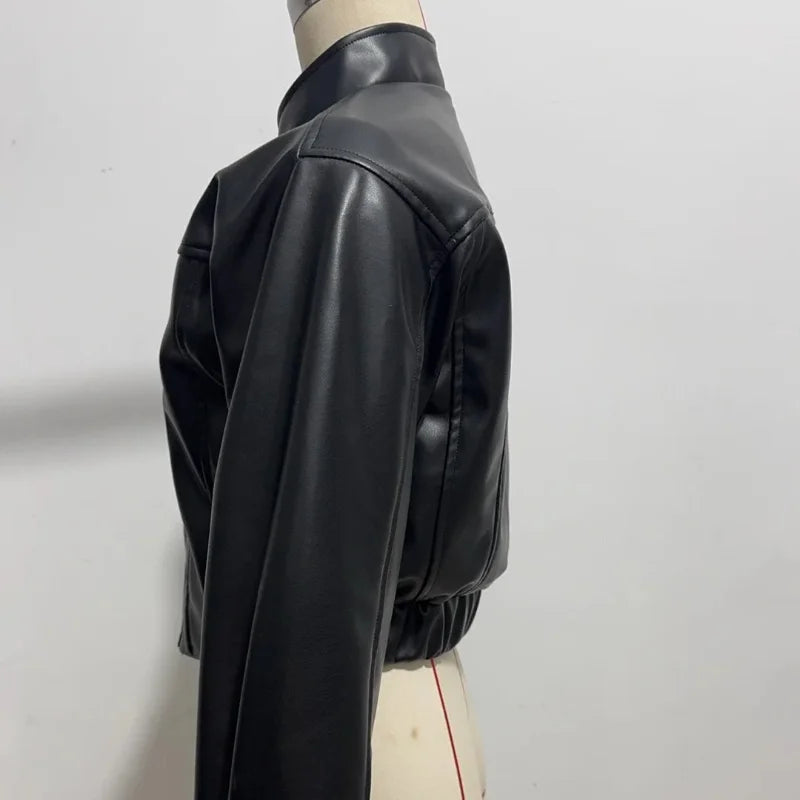Slim Fit Faux Leather Jackets Women Classic Moto Biker PU Fitted Zipper Jacket Spring Autumn Basic Bomber Coat Street Outerwear