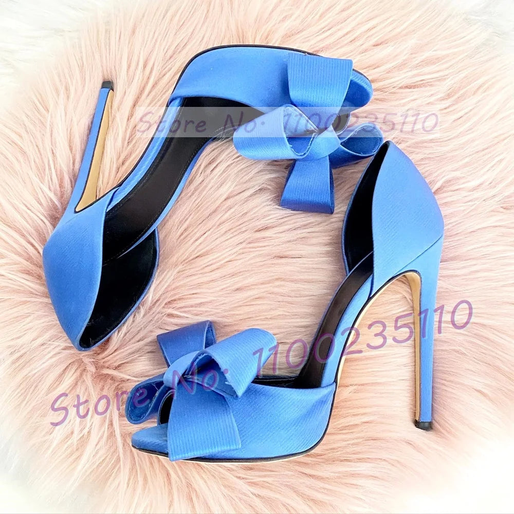 Elegant Rose Red Satin Bowknot Peep Toe Pumps for Women
