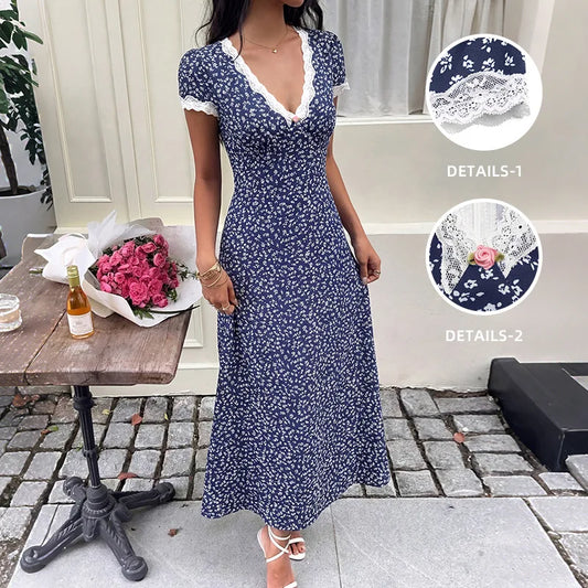 Patchwork Lace Print Midi Dress