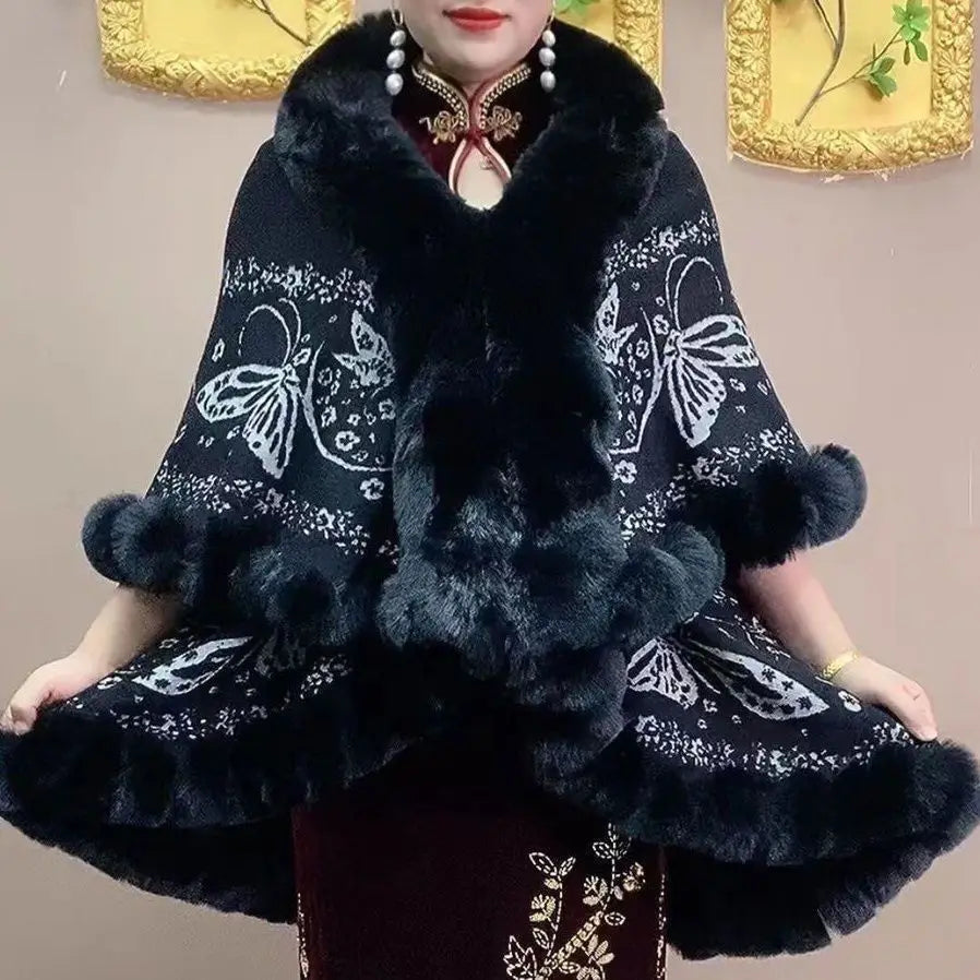 Plus Size Printed Cardigan Poncho