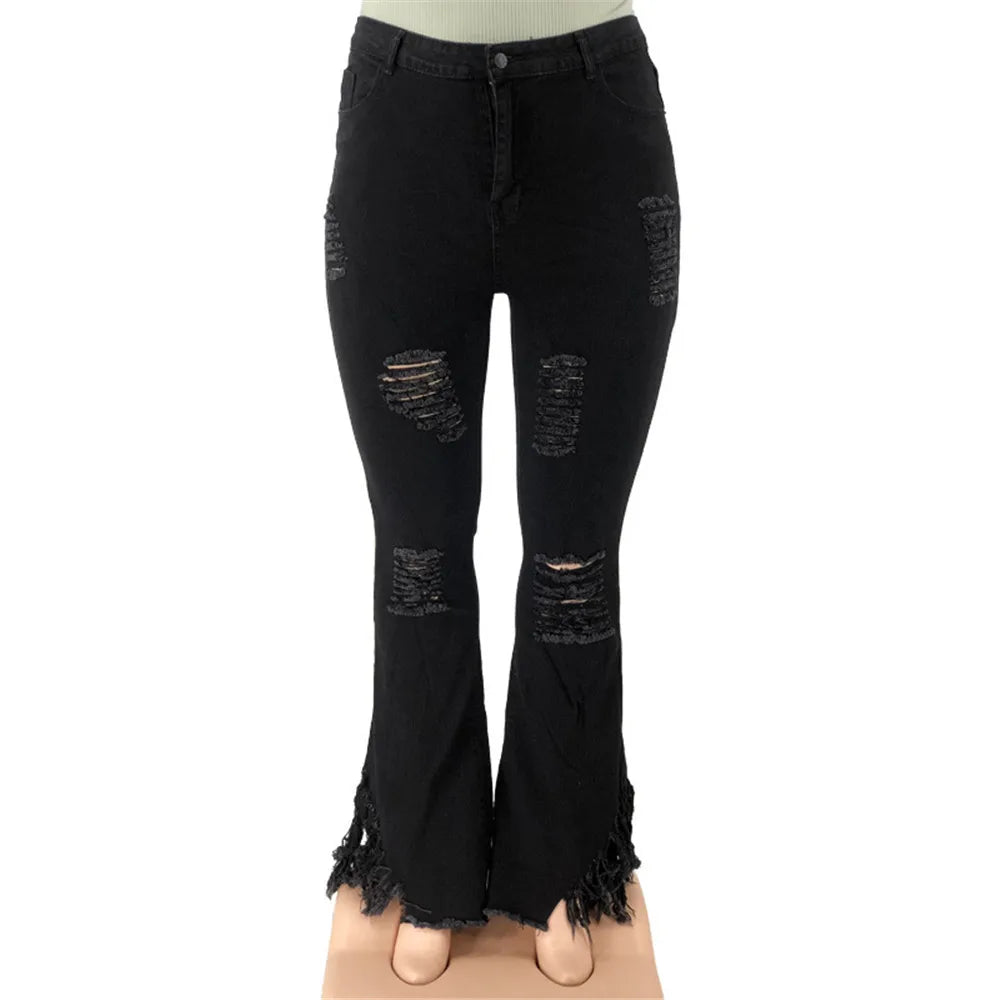 Wmstar  Plus Size Jeans Women  Bodycon Stretch Solid Pockets High Waist Fashion Denim Flared Pants 2022 Wholesale Dropshipping
