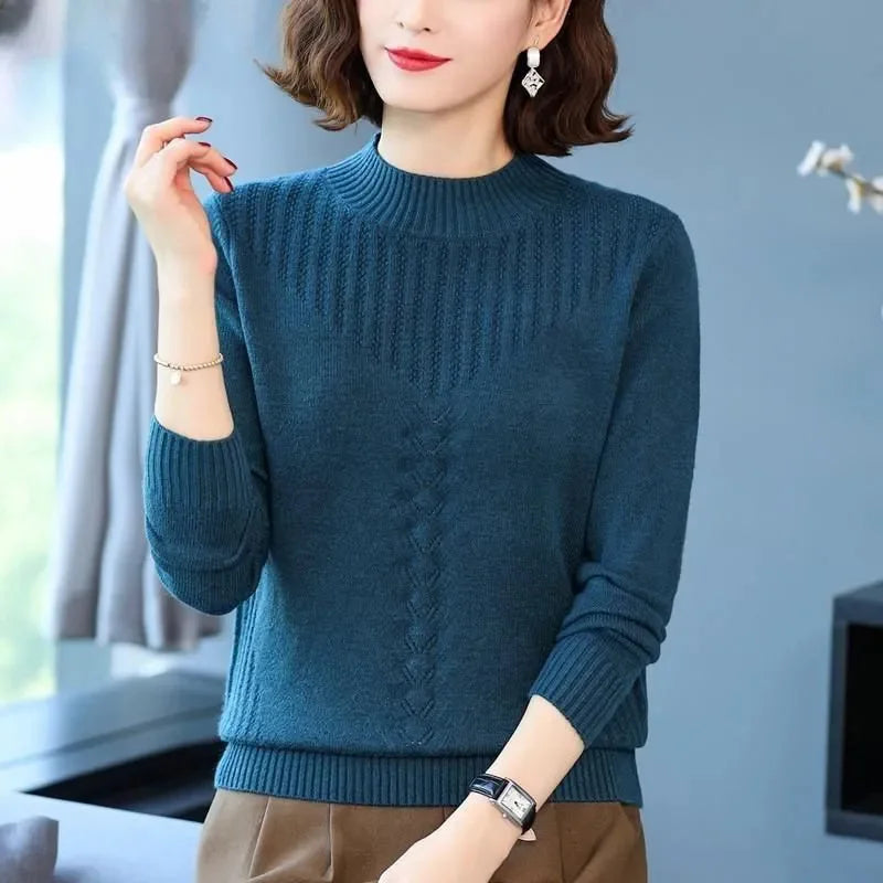 2025 Autumn New Mom's Velvet And Warm Knitted Embroidered Bottom Shirts Imitation Mink Fleece Winter Inner Plsh Thick Pullover
