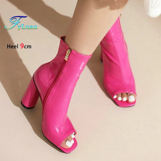 Chic Peep Toe High Heel Ankle Boots