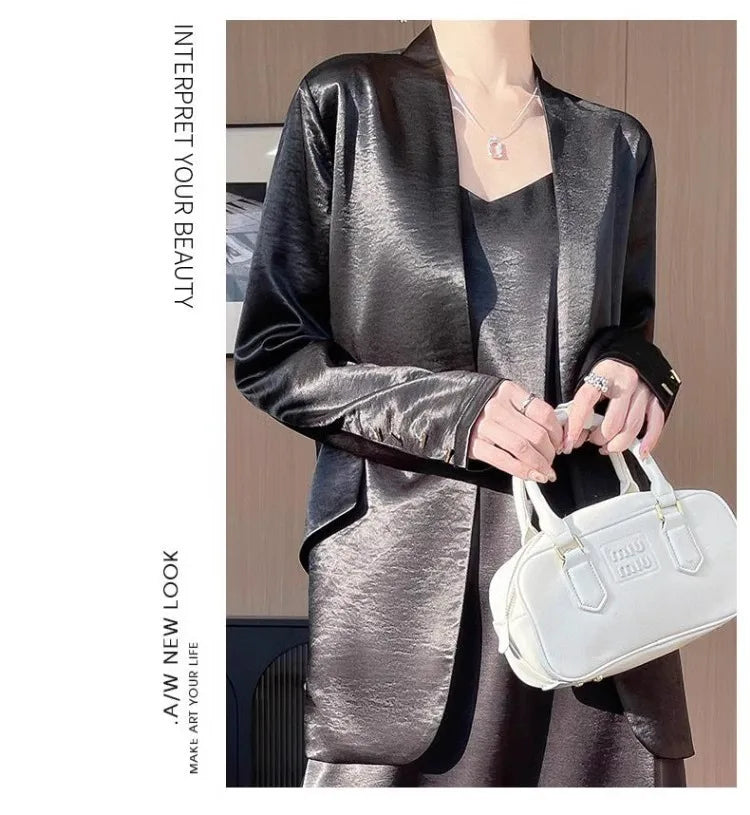 One-Button Satin Blazer