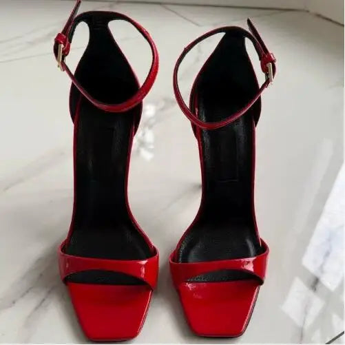 Patent Leather Open Toe Ankle Strap Sandals for Women