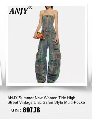 ANJY Autumn New Women Fashion Unique Lace- Up Distressed Washed Denim Jacket High Street Chic Versatile Casual Short Coat A16787