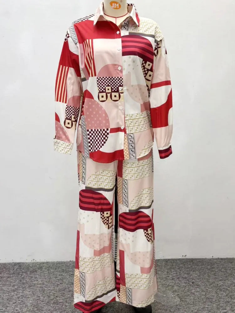 Dashiki Print Matching Top and Pants Set for Women