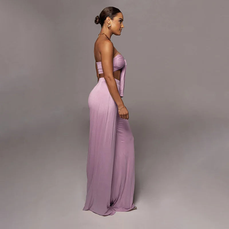 Elegant Solid Color Casual Two Piece Set for Women