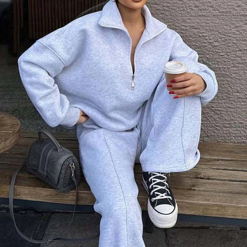 KUCLUT 2025 Autumn Fashion Sport Style Two-pieces Set For Women Half-Zip Pullover Sweatshirt Drawstring Long Casual Pants 1A1109