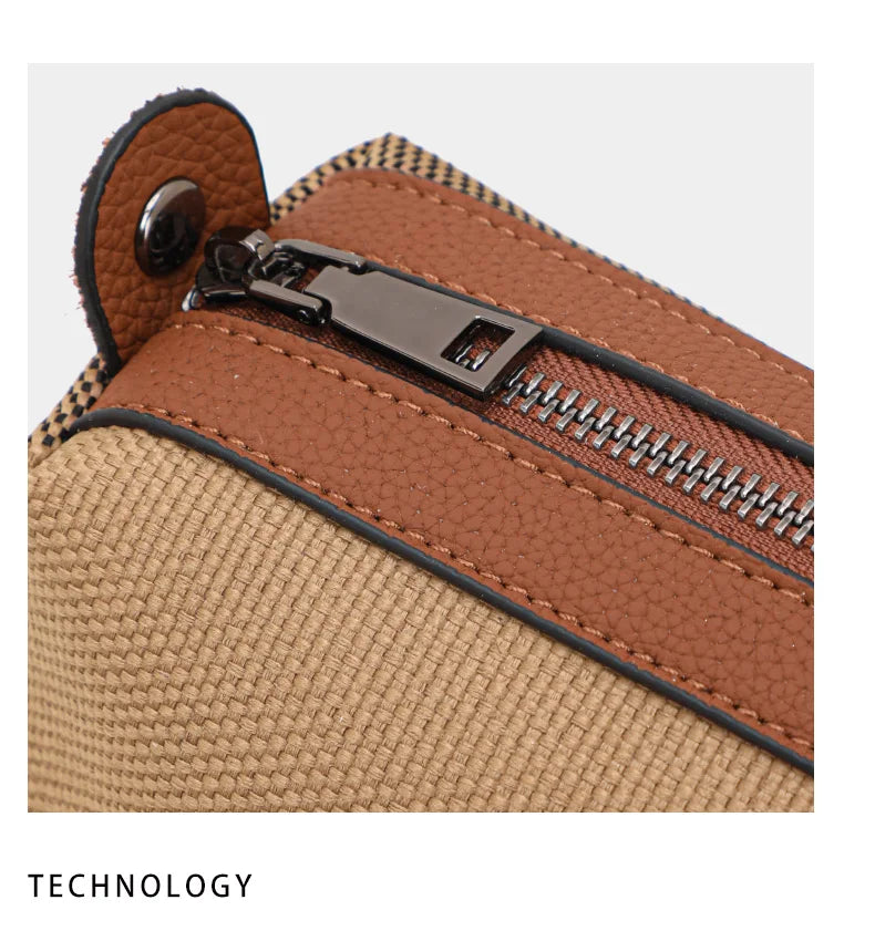 Retro Checkered Large Capacity Canvas And Leather Handbag for Women