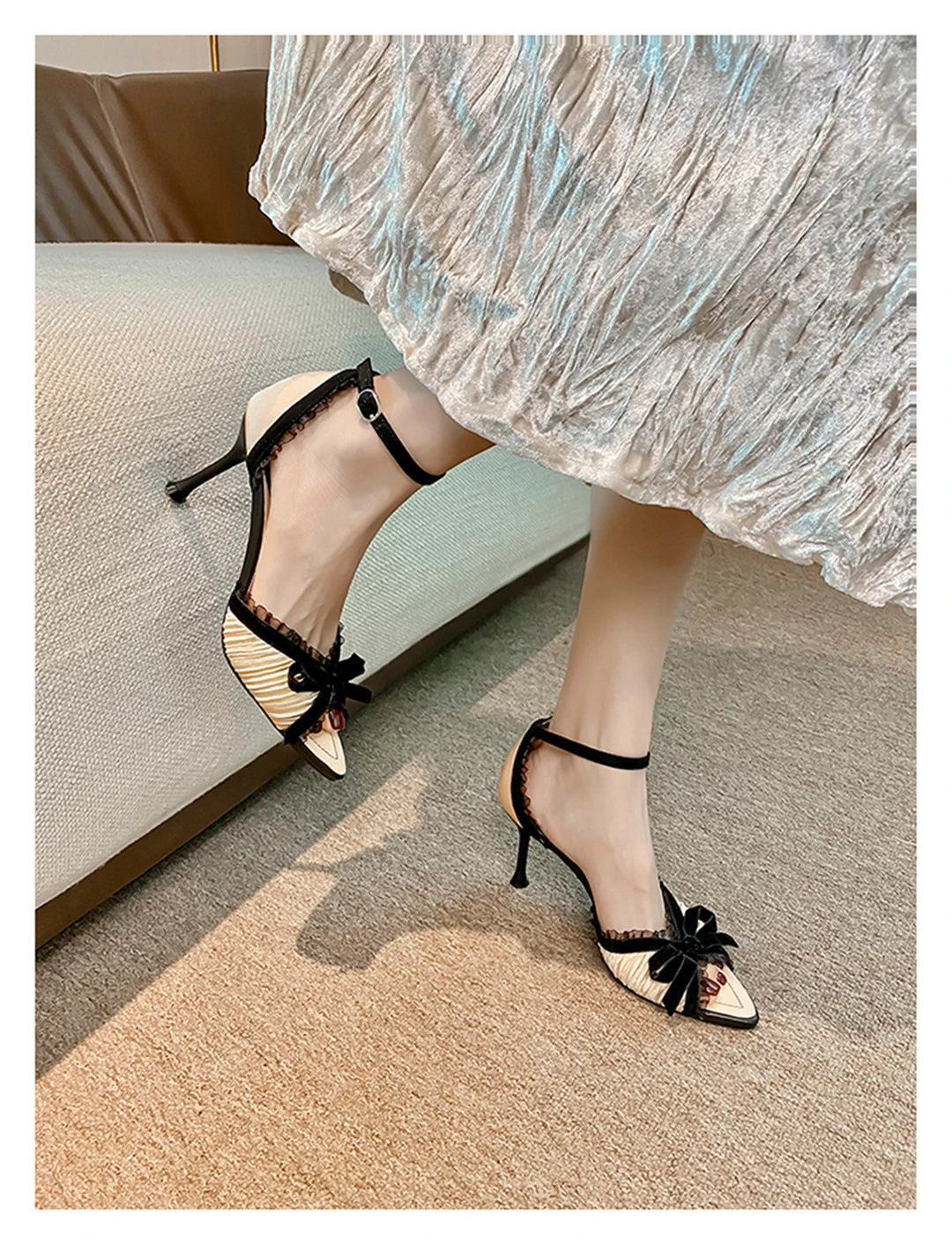 Pointed Open Toe Bow Detail High Heel Sandals for Women