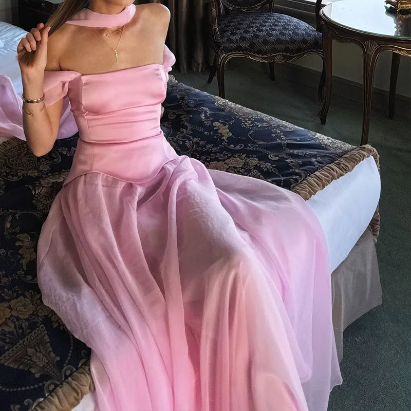 Elegant Satin Backless Pleated Evening Dress for Women