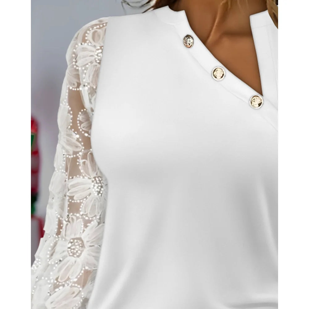 Floral Button Front Lace Top
