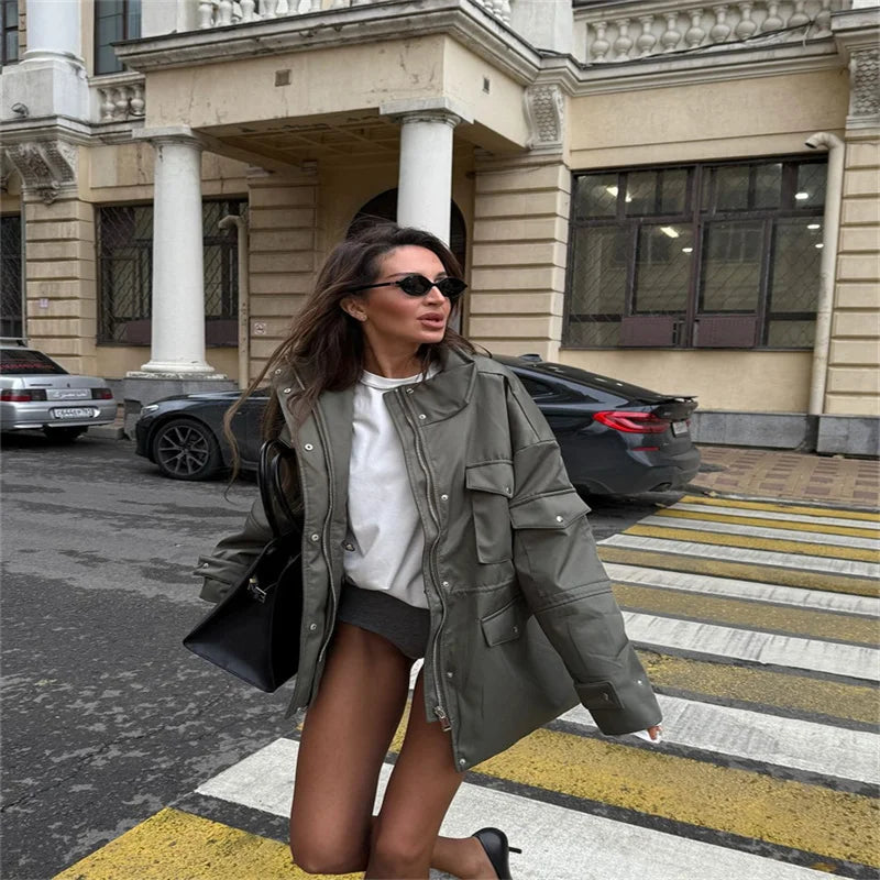 Women 's Jackets Vintage Lapel Zipper Big Pockets Zipper Full Sleeve Coats Lady 2026 Fashion New Woman Spring Jackets Outwears