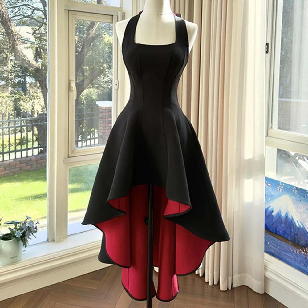 Elegant Contrasting Color Square Neckline Dress For Women