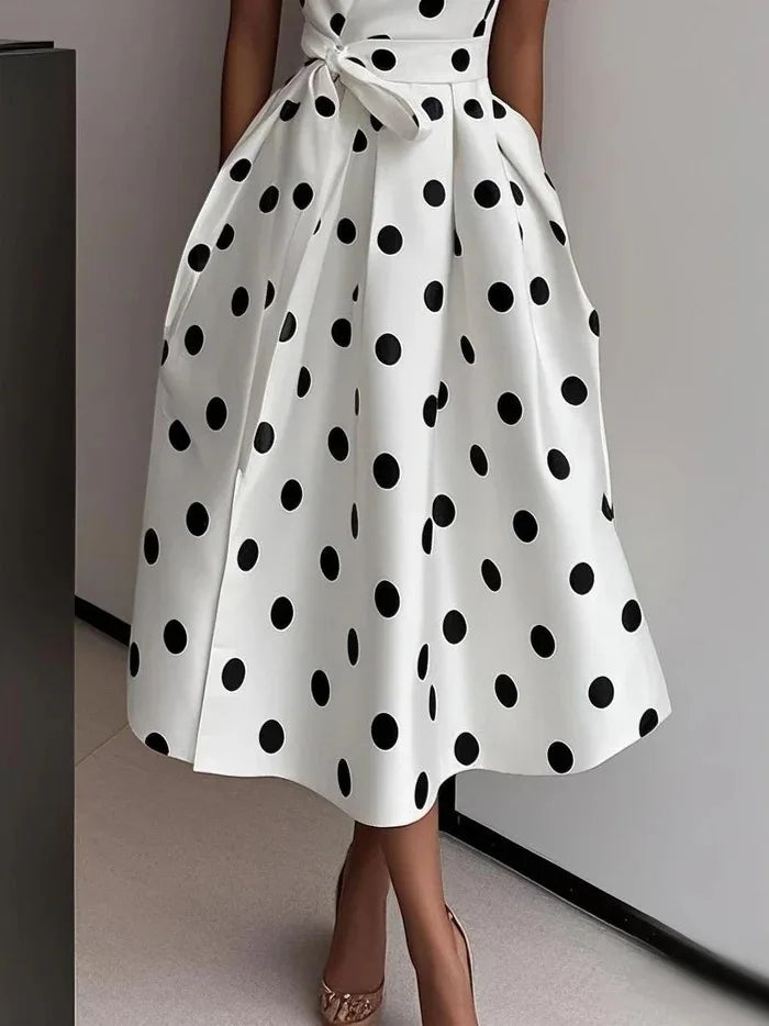 Elegant Retro Polka Dot Slim Fit Midi Dress for Women