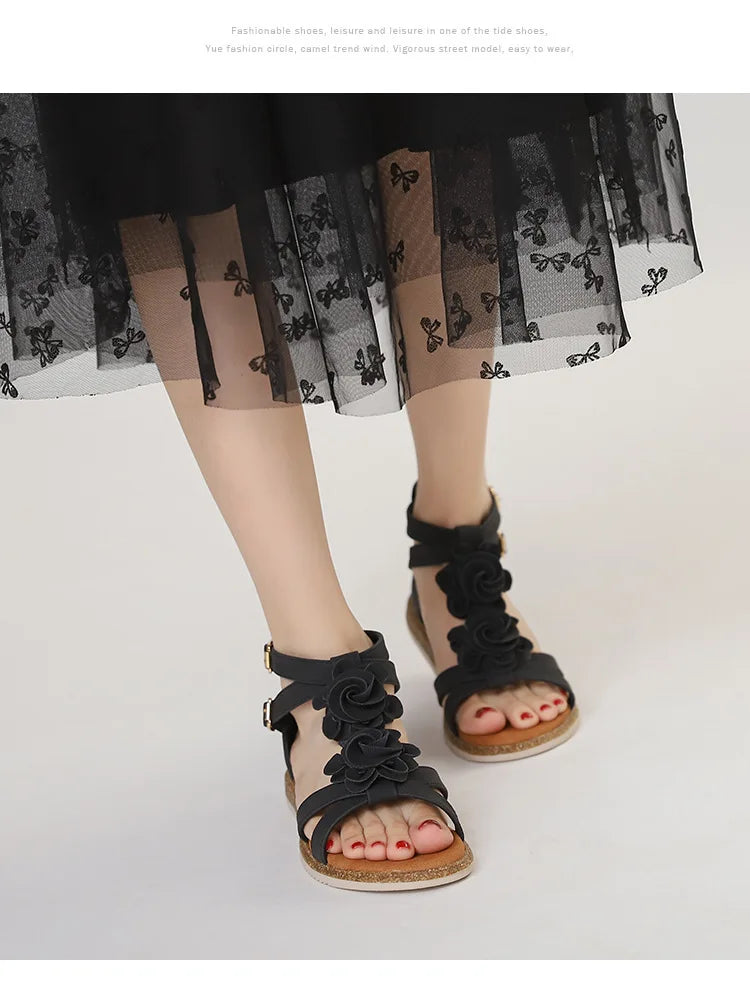 Strappy Bohemian Floral Printed Flat Sandals for Women