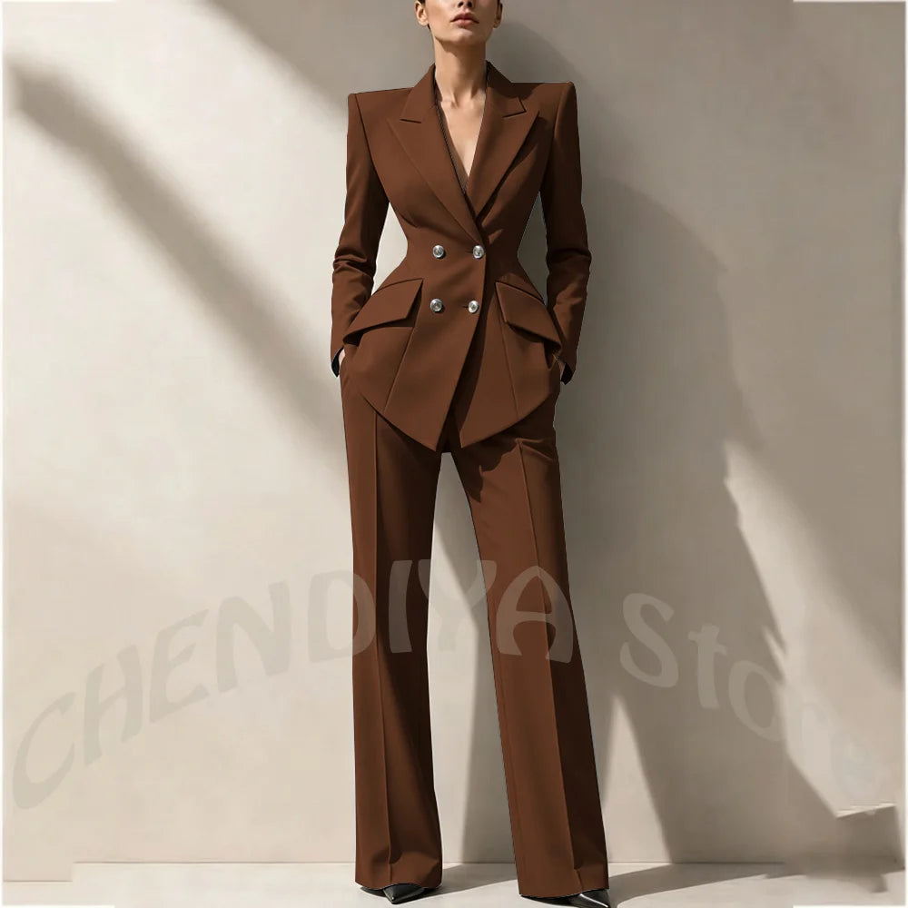 New Arrival Women's Two Piece Suit Peak Lapel Slim Fitted Classic Double Breasted Wedding Guest Evening Gala Party Female Set