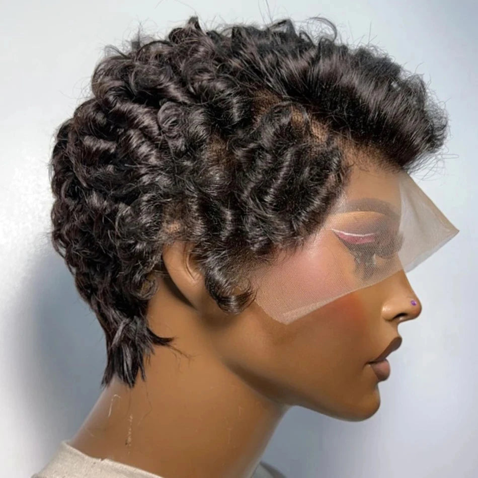 Glueless Salt And Pepper Curly Human Hair Pixie Wig for Women