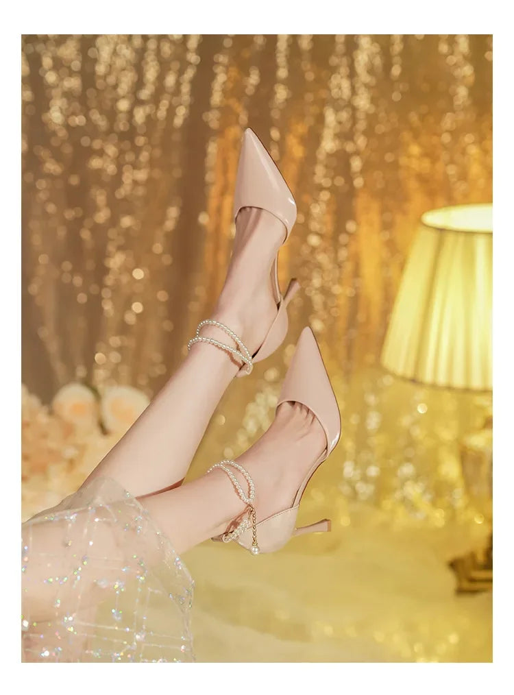 Pearl Stiletto Bow Ankle Pumps