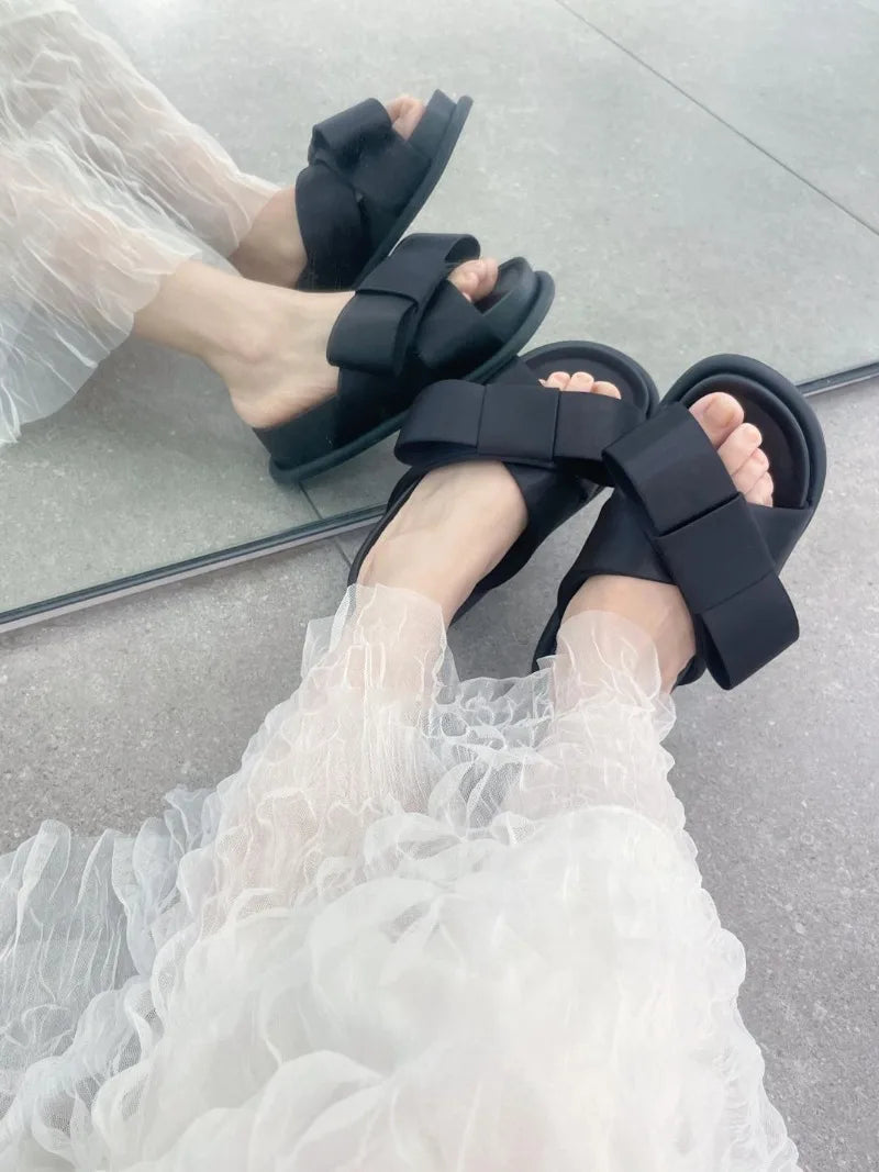 Cute Butterfly Knot Platform Slide Sandals for Women