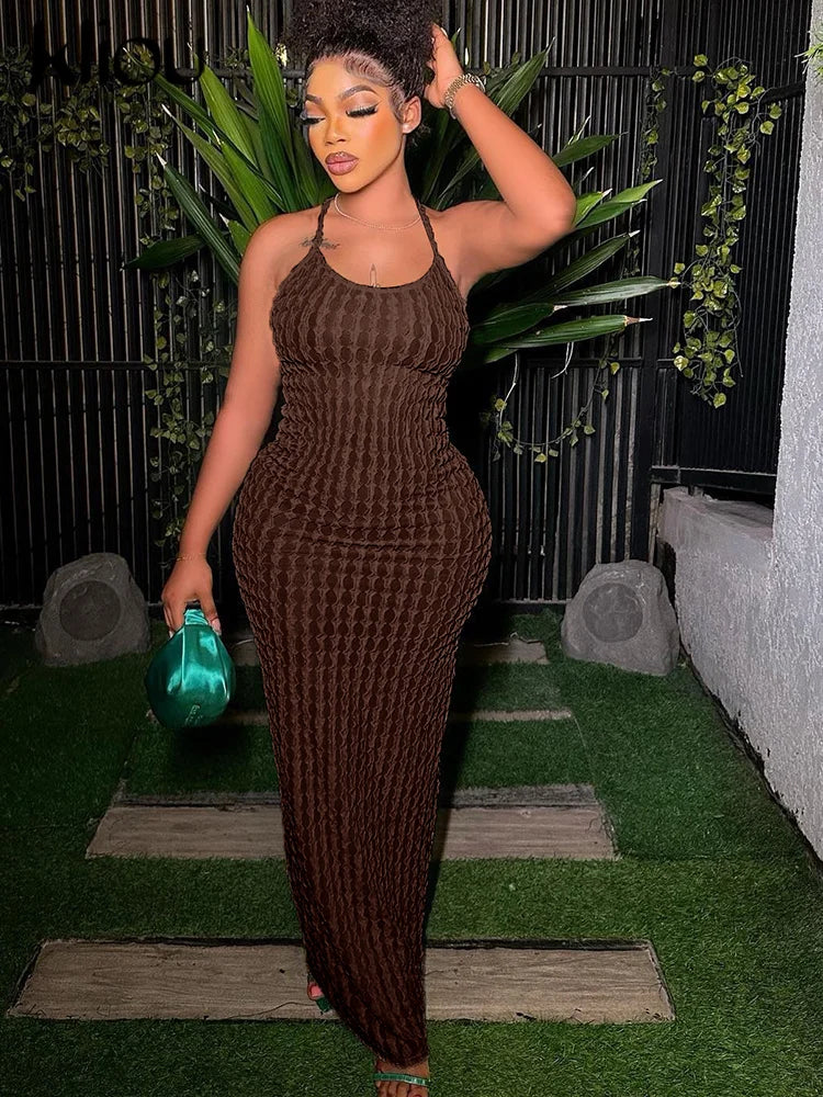 Ruched Backless Sleeveless Bodycon Maxi Dress for Women