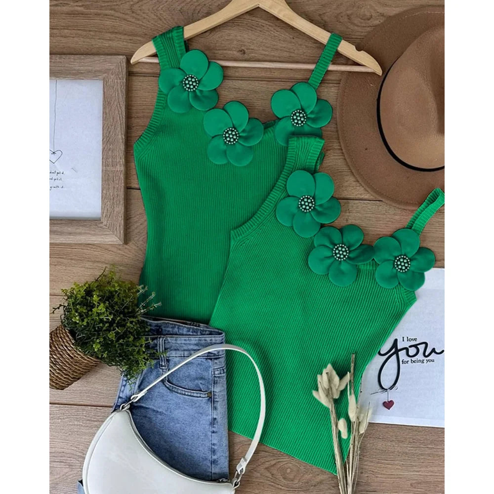 Floral Beaded Knit Tank Top