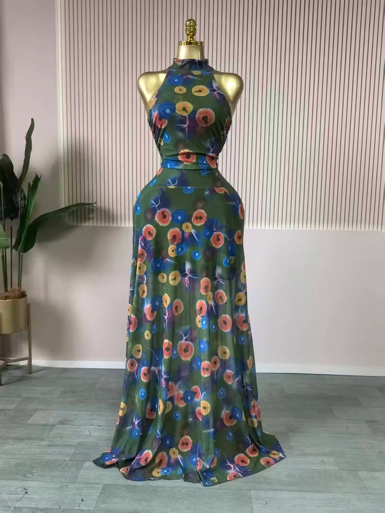Elegant Printed Sleeveless With Sashes Maxi Dress for Women
