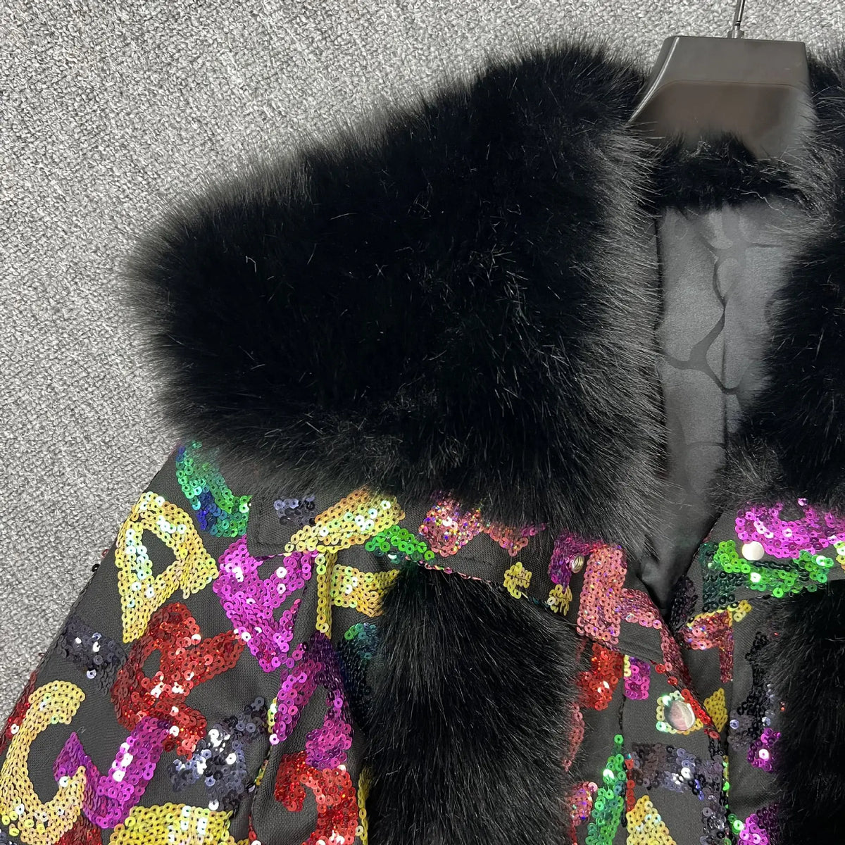 Purple Sequined Faux Fur Coat