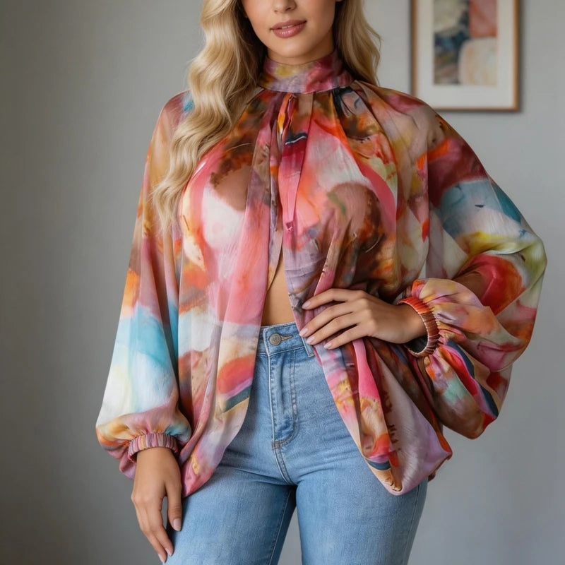 Elegant Sheer Chiffon Batwing Sleeve Blouse for Women