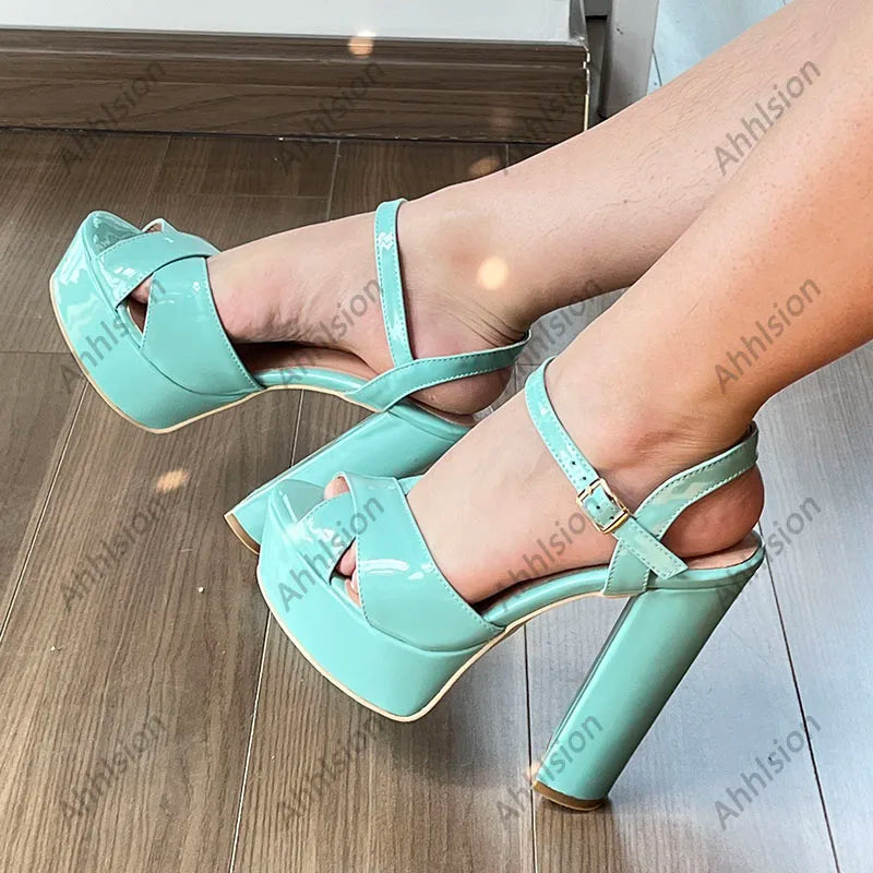 Light Blue Waterproof Open Toe Chunky Heel Sandals For Women