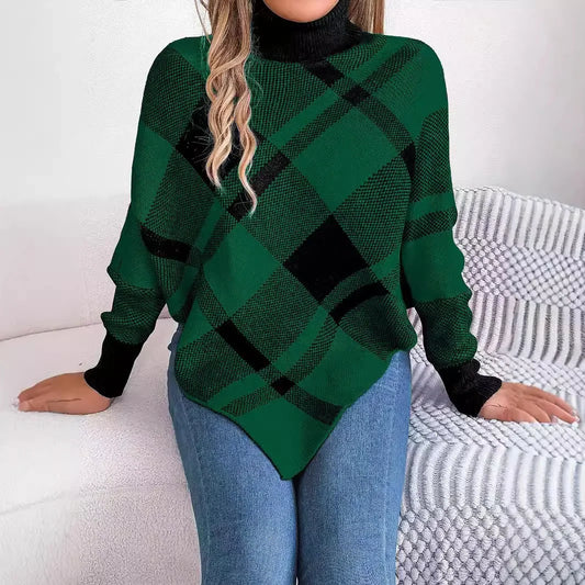 Casual Christmas Sweater Women Clothing Color Contrasting Checkered High Collar Long Sleeve Hooded Tops Y2k 2024 Autumn/Winter