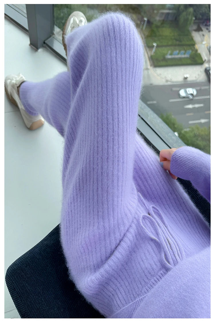 Warm Knit Elastic Waist Slim Fit Trousers for Women