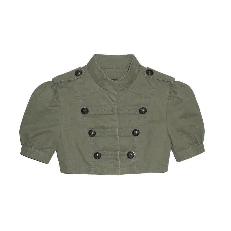 ANJY Summer New Women American Style Vintage Fashion Slim Fit Denim Short Jacket Stand Collar Puff Sleeve Washed Ins Coat A24293