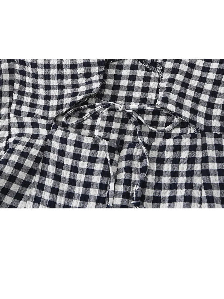Gingham Lace Trim Spaghetti Strap Midi Dress for Women