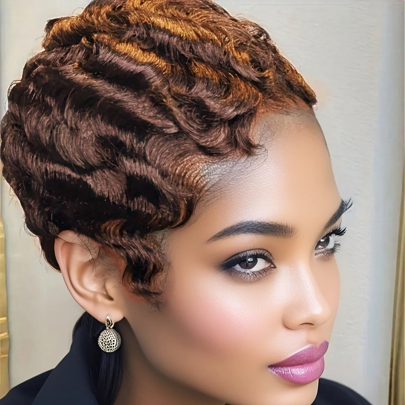 Short Finger Wave Wig Brazilian Human Hair Wig For Women BrowFull Machine Wig Pixie Cut Wigs for Woman