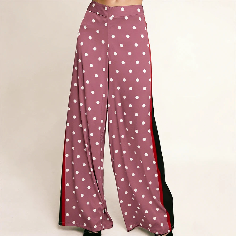 Elegant High Waist Polka Dot Wide Leg Satin Pants For Women