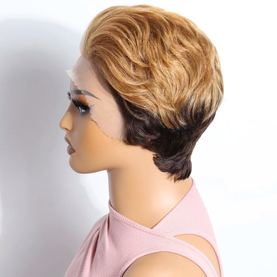 Blonde Short Pixie Cut Silky Lace Front Wig for Women