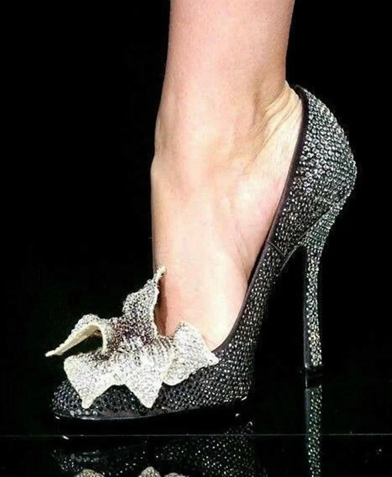 Elegant Black Crystal Embellished Pointed Toe Pumps for Women