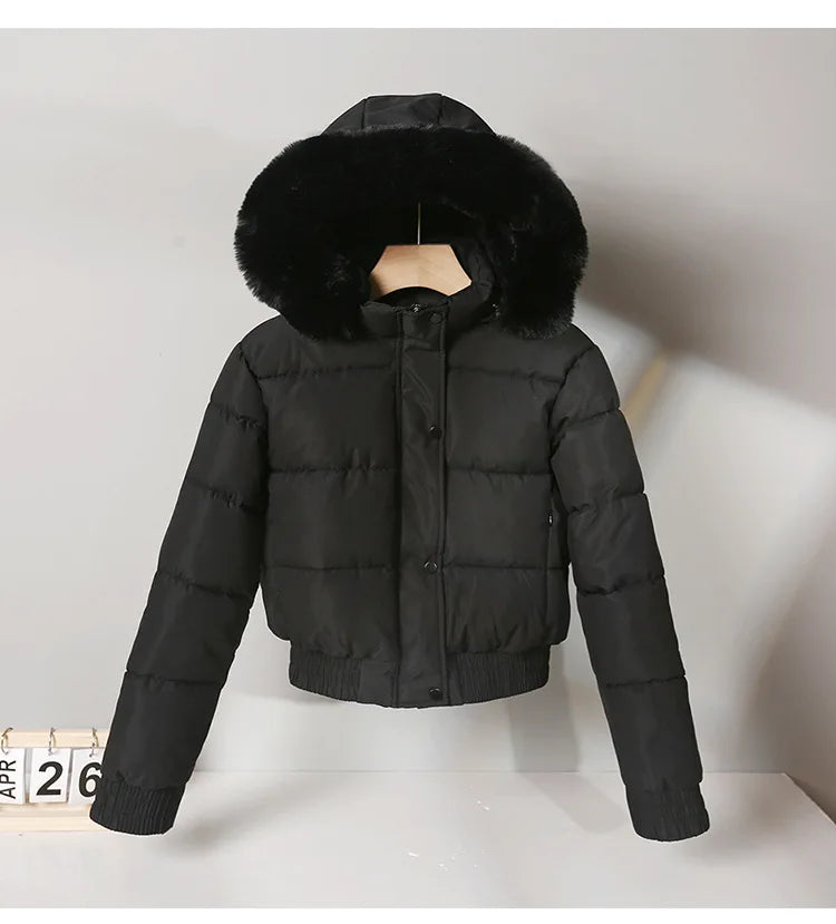 Solid Color Padded Winter Hooded Jacket