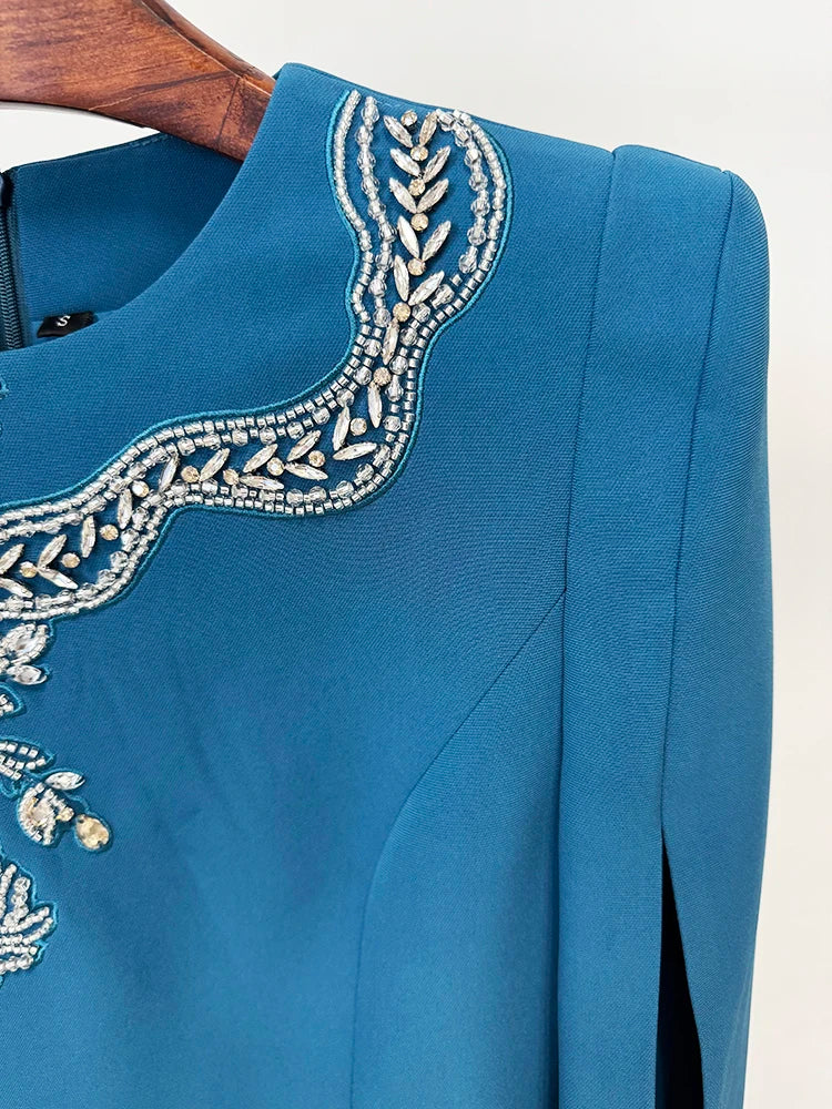 HIGH STREET Newest Fashion 2026 Designer Party Vestido Women's Slit Sleeve Diamonds Beaded Maxi Long Dress