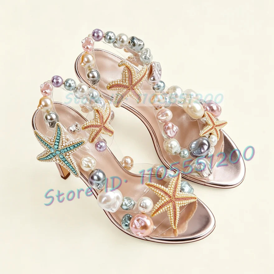 Colorful Beaded Clear Strap Sparkling Sandals for Women