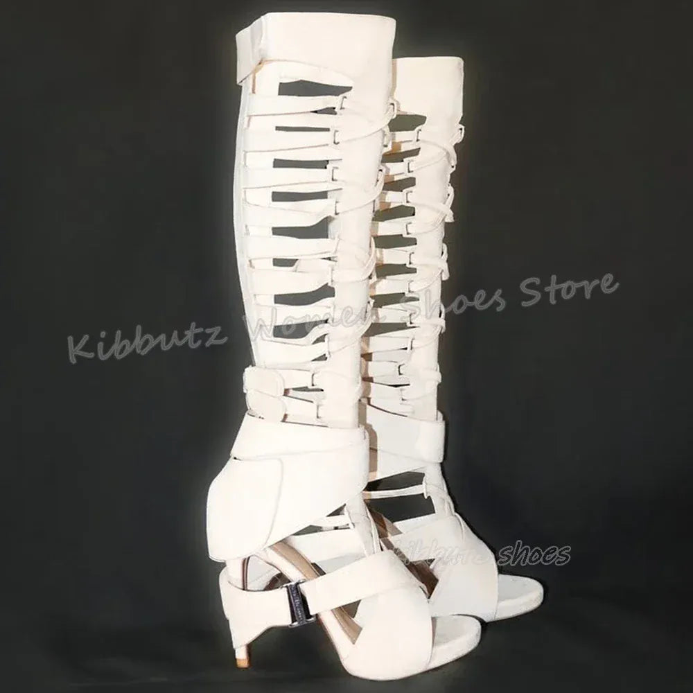 Suede Cross Strap Knee High Boots