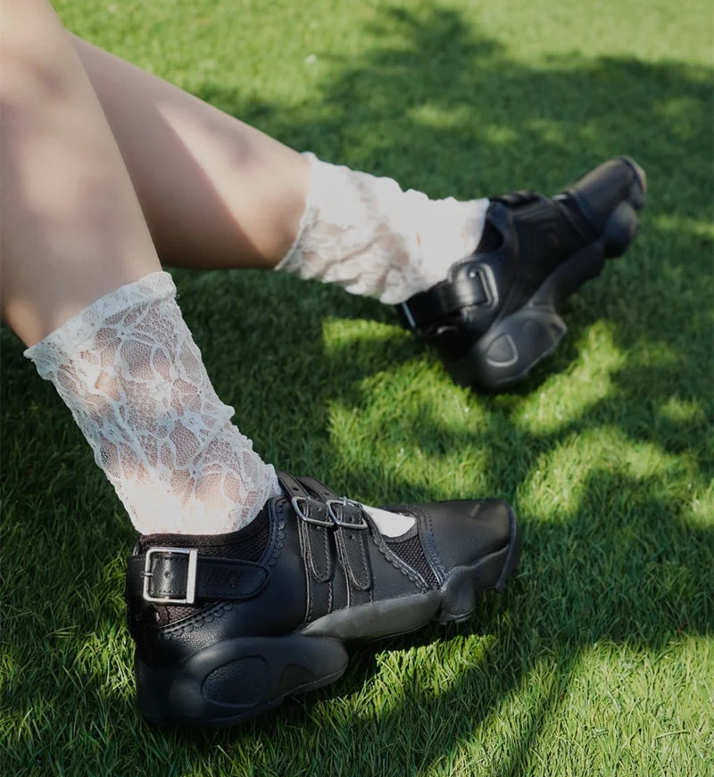 Leather Split Toe Buckle Mary Jane Flat Shoes for Women